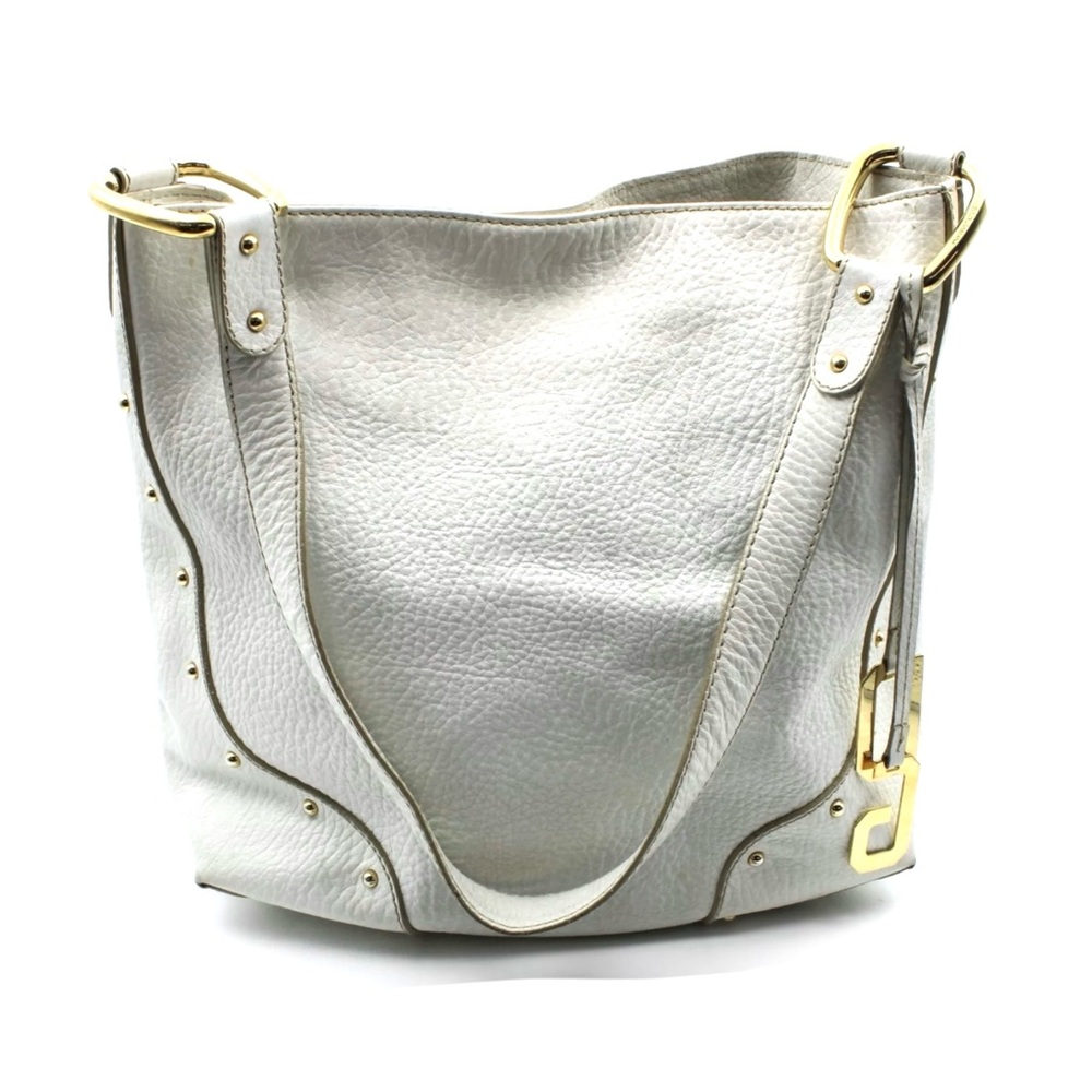 Dolce & Gabanna 
Ivory Leather Gold tone Studded Feeder Style Shoulder Bag